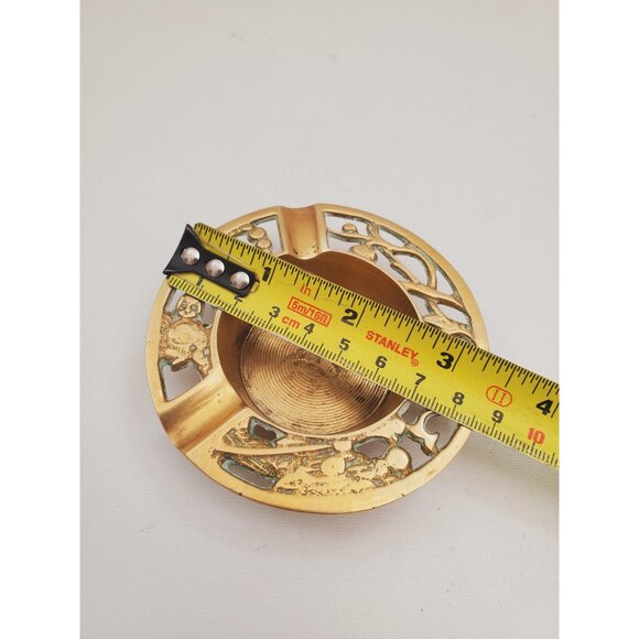 Vintage Solid Brass Ashtray Multi Floral Patterns 1970's Vintage Brass Ashtray - - Picture 7 of 10